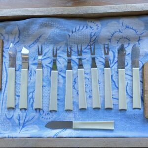 Party Forks MCM Appetizer Mini Cutting Boards Stainless Steel Vtg happy hour set